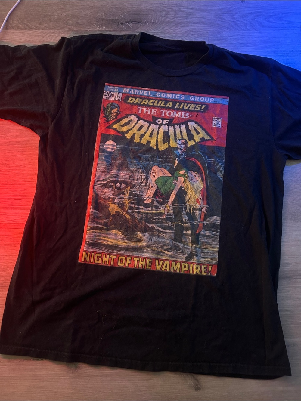 Marvel Black Short Sleeve Tee with Vintage Dracula Comic Graphic